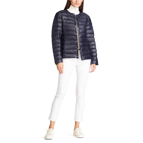 Navy Collarless Packable Coat Lauren 3