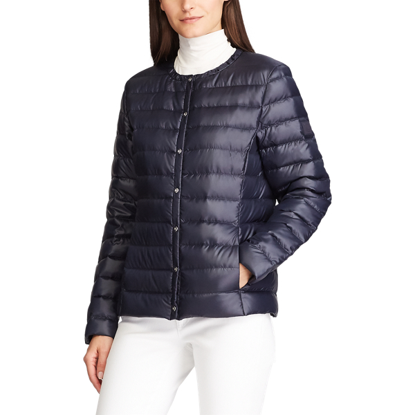 Navy Collarless Packable Coat Lauren 4