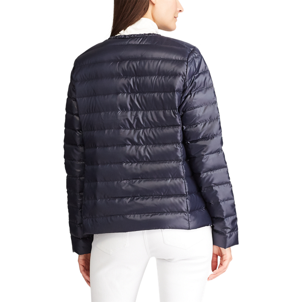 Navy Collarless Packable Coat Lauren 5