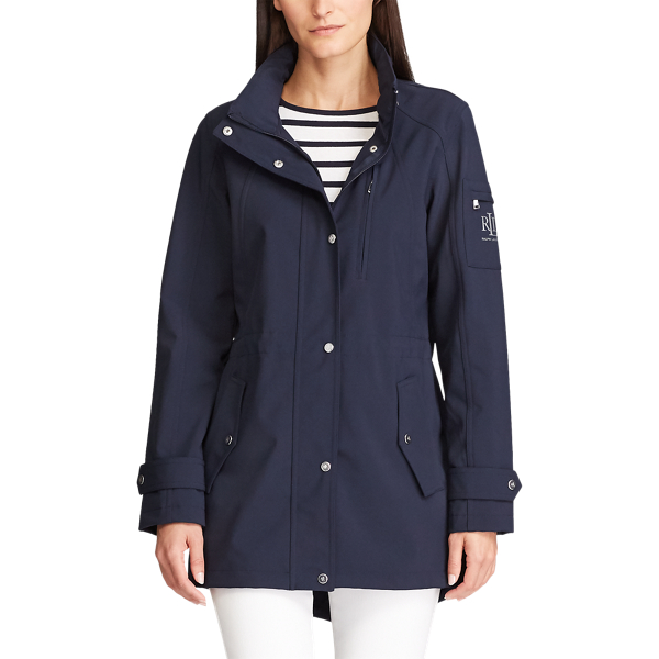 Navy Concealed-Hood Mockneck Coat Lauren 4