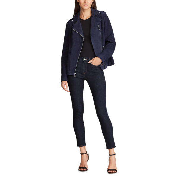 Deep Cobalt Suede Moto Jacket Lauren 3
