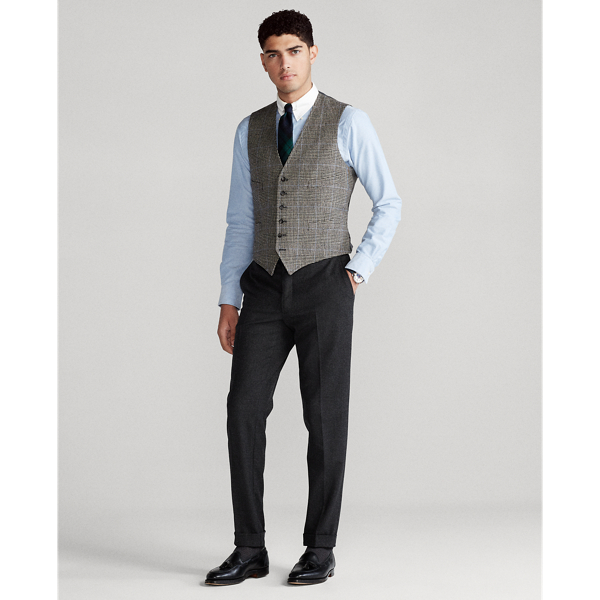 Black And Cream W/Blue Glen Plaid Wool Waistcoat Polo Ralph Lauren 4