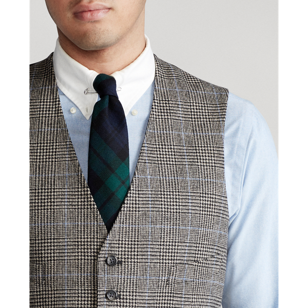 Black And Cream W/Blue Glen Plaid Wool Waistcoat Polo Ralph Lauren 6