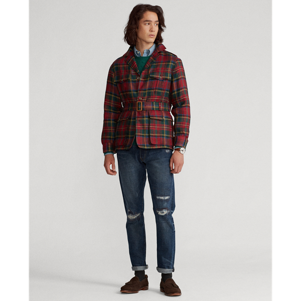 Red/Olive/Blue/Green Tartan Linen Safari Jacket Polo Ralph Lauren 4