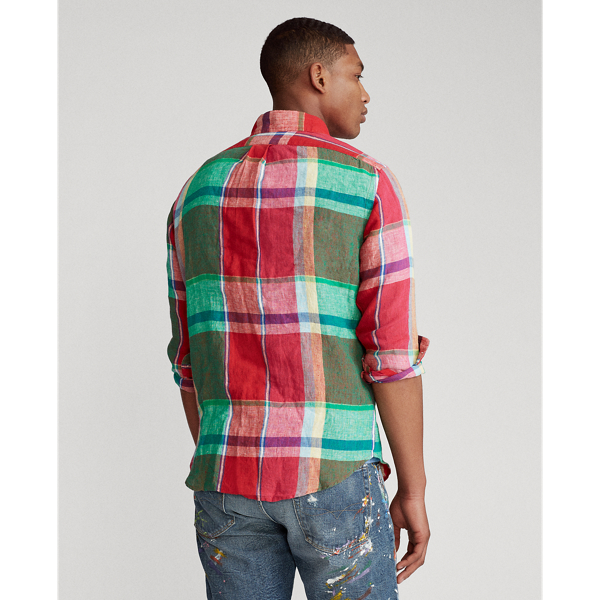 Red/Green Multi Slim Fit Plaid Linen Shirt Polo Ralph Lauren 4