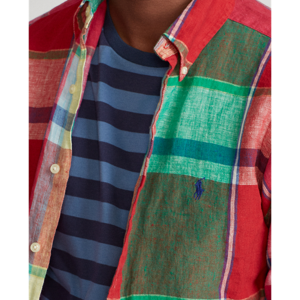 Red/Green Multi Slim Fit Plaid Linen Shirt Polo Ralph Lauren 5