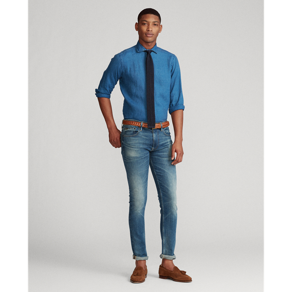 Medium Indigo Custom Fit Indigo Linen Shirt Polo Ralph Lauren 3