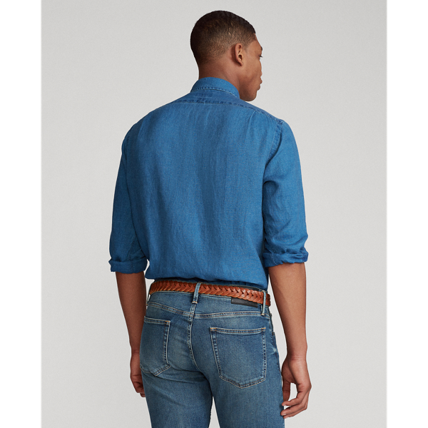 Medium Indigo Custom Fit Indigo Linen Shirt Polo Ralph Lauren 4