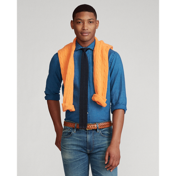 Medium Indigo Custom Fit Indigo Linen Shirt Polo Ralph Lauren 6