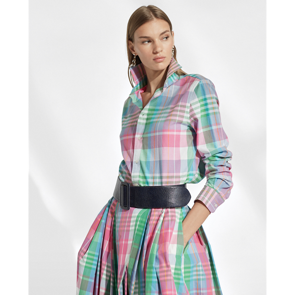 Pink/Green Plaid Hannah Cotton Madras Shirt Ralph Lauren Collection 3
