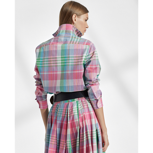 Pink/Green Plaid Hannah Cotton Madras Shirt Ralph Lauren Collection 4
