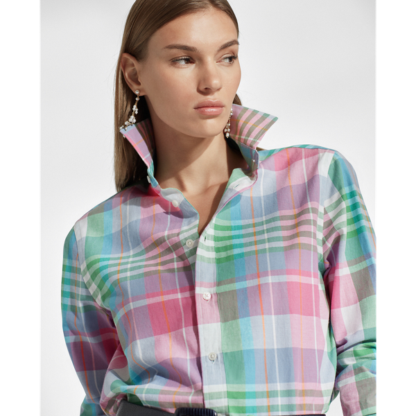 Pink/Green Plaid Hannah Cotton Madras Shirt Ralph Lauren Collection 5