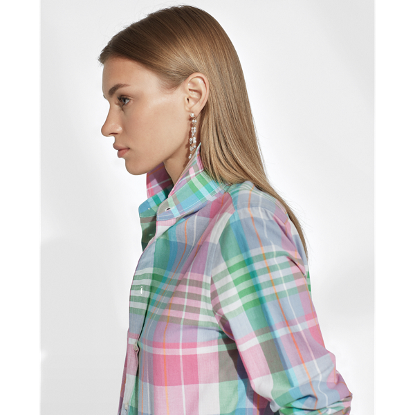 Pink/Green Plaid Hannah Cotton Madras Shirt Ralph Lauren Collection 6