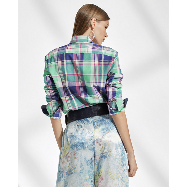 Seafoam/Navy Plaid Hannah Cotton Madras Shirt Ralph Lauren Collection 4