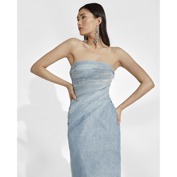 Indigo Milez Chambray Cocktail Dress Ralph Lauren Collection 4