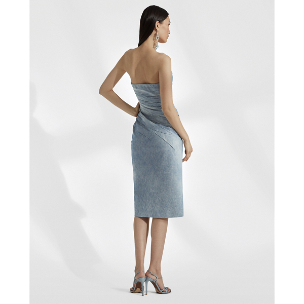 Indigo Milez Chambray Cocktail Dress Ralph Lauren Collection 5
