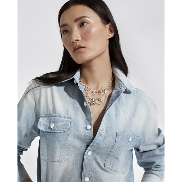 Indigo Cane Polo Bear Chambray Shirt Ralph Lauren Collection 4