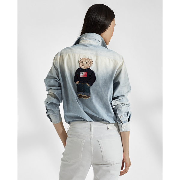 Indigo Cane Polo Bear Chambray Shirt Ralph Lauren Collection 5
