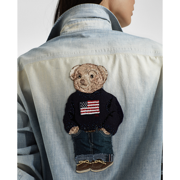 Indigo Cane Polo Bear Chambray Shirt Ralph Lauren Collection 6