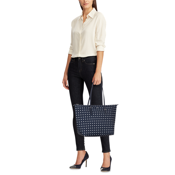 Lauren Navy Dot Medium Nylon Keaton Tote Lauren 4