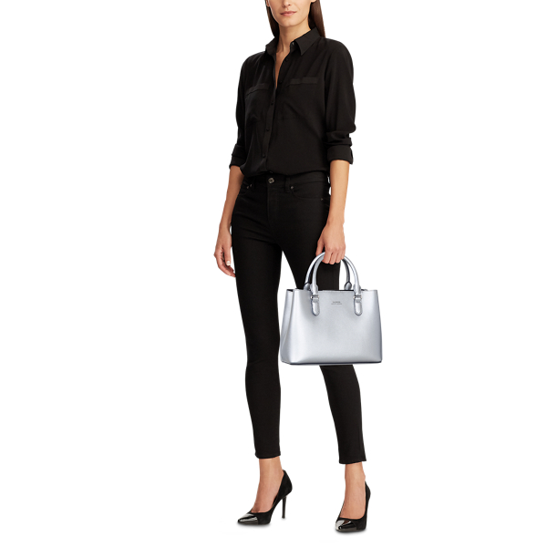 Bright Silver/Lauren Navy Mini Leather Marcy Satchel Lauren 4