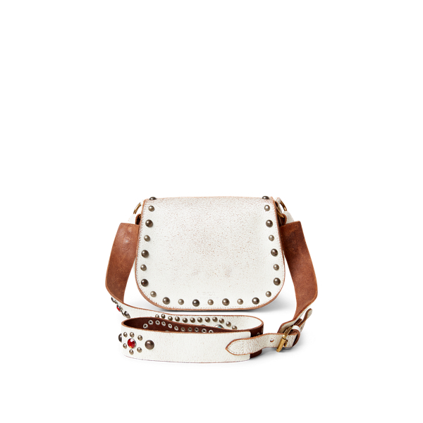 Cream Studded Leather Small Crossbody Polo Ralph Lauren 3
