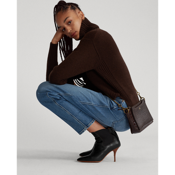 Black Vachetta Calfskin Kitten-Heel Boot Polo Ralph Lauren 5