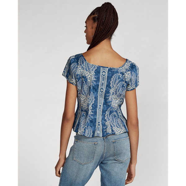 Midnight Blue Floral Floral Peplum Top Polo Ralph Lauren 5