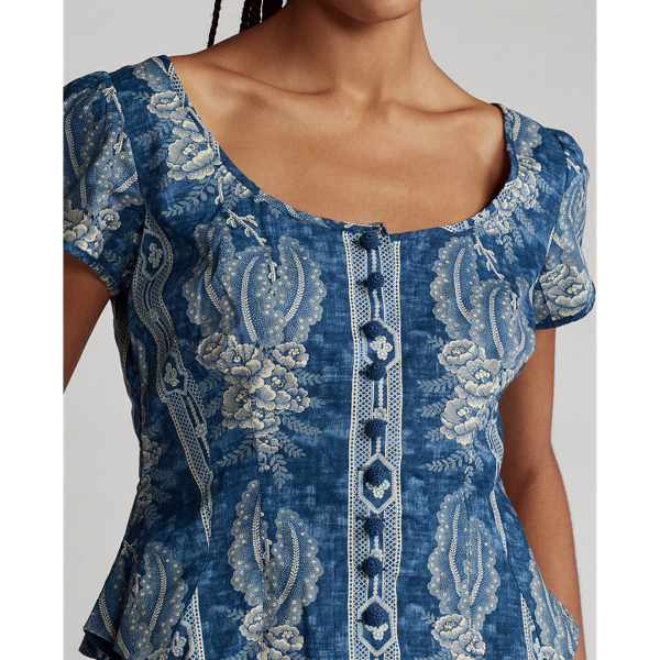 Midnight Blue Floral Floral Peplum Top Polo Ralph Lauren 6