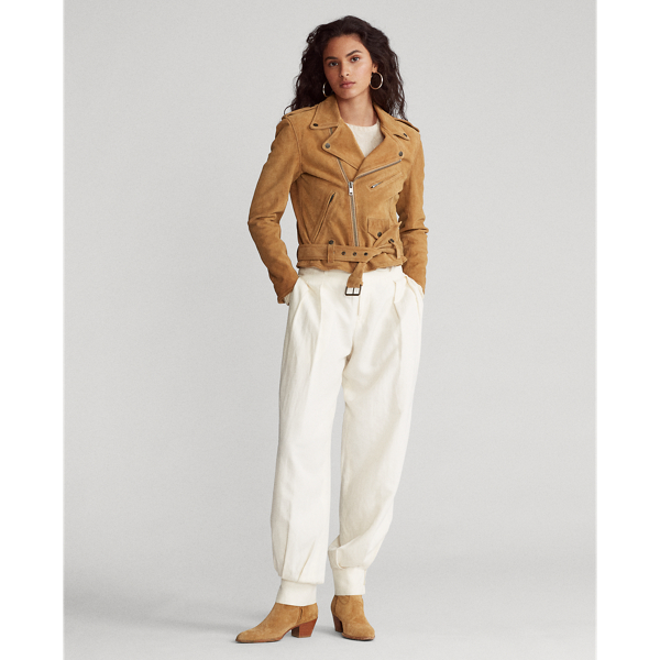 Dark Beige Suede Belted Moto Jacket Polo Ralph Lauren 4