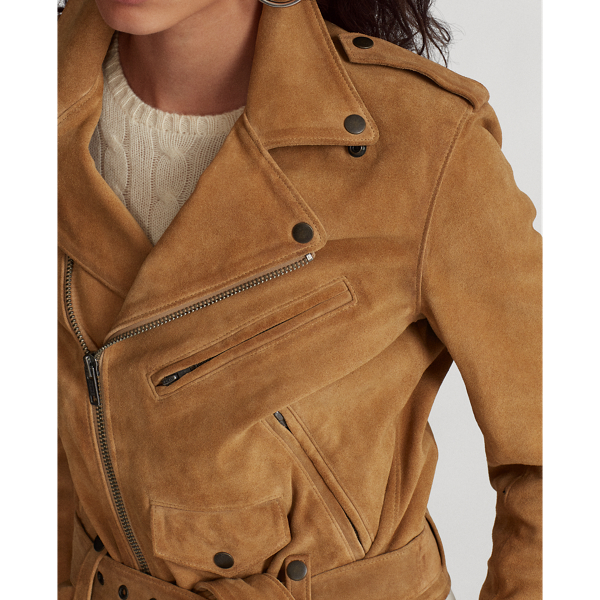 Dark Beige Suede Belted Moto Jacket Polo Ralph Lauren 6
