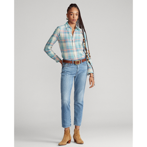 Kariertes Hemd aus Baumwolltwill Polo Ralph Lauren in Faded Teal/Cream Plaid 4