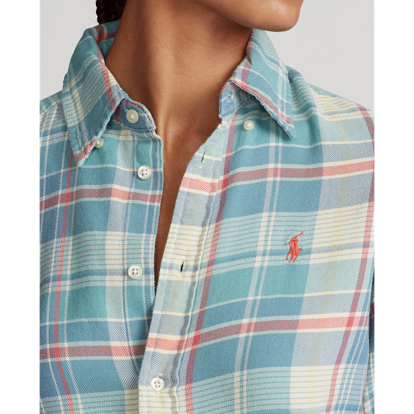 Kariertes Hemd aus Baumwolltwill Polo Ralph Lauren in Faded Teal/Cream Plaid 6