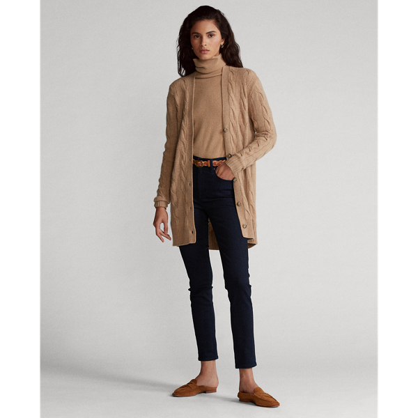 Caf&eacute; Cream Heather Cable-Knit Cashmere Cardigan Polo Ralph Lauren 4