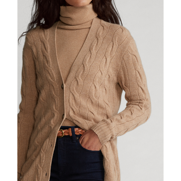 Caf&eacute; Cream Heather Cable-Knit Cashmere Cardigan Polo Ralph Lauren 6