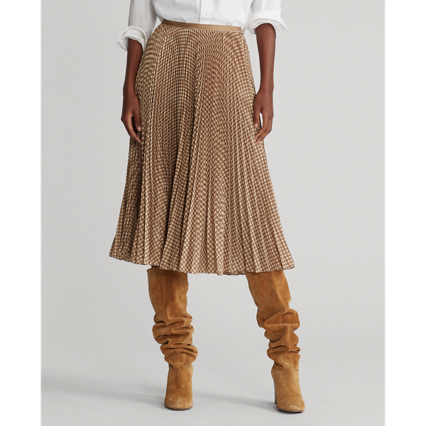 Brown/Tan Houndstooth Houndstooth Pleated Skirt Polo Ralph Lauren 4