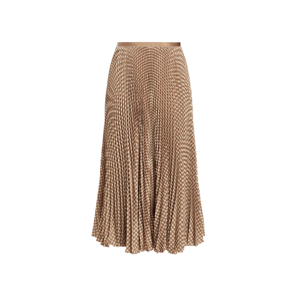 Brown/Tan Houndstooth Houndstooth Pleated Skirt Polo Ralph Lauren 8