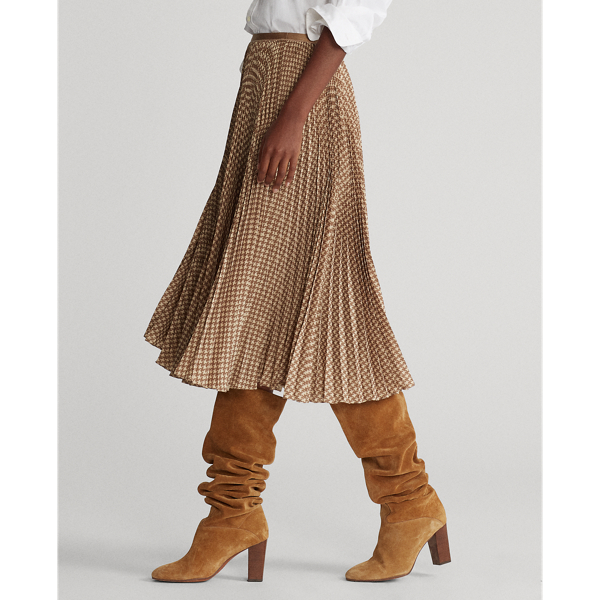 Brown/Tan Houndstooth Houndstooth Pleated Skirt Polo Ralph Lauren 5