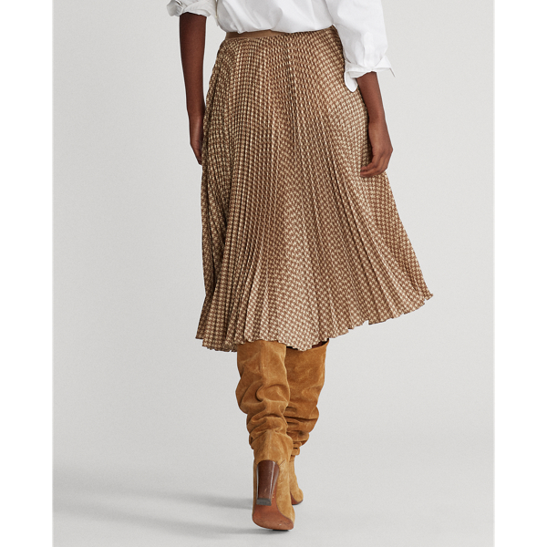 Brown/Tan Houndstooth Houndstooth Pleated Skirt Polo Ralph Lauren 6