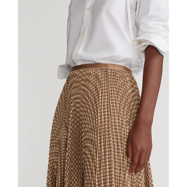 Brown/Tan Houndstooth Houndstooth Pleated Skirt Polo Ralph Lauren 7
