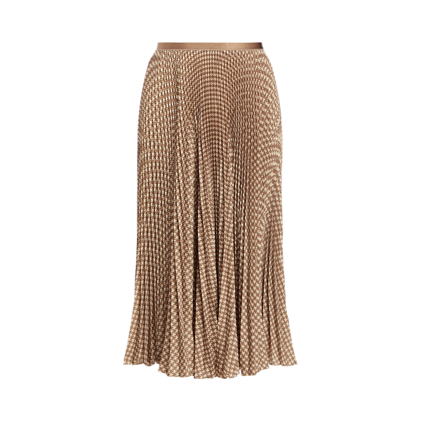 Brown/Tan Houndstooth Houndstooth Pleated Skirt Polo Ralph Lauren 2