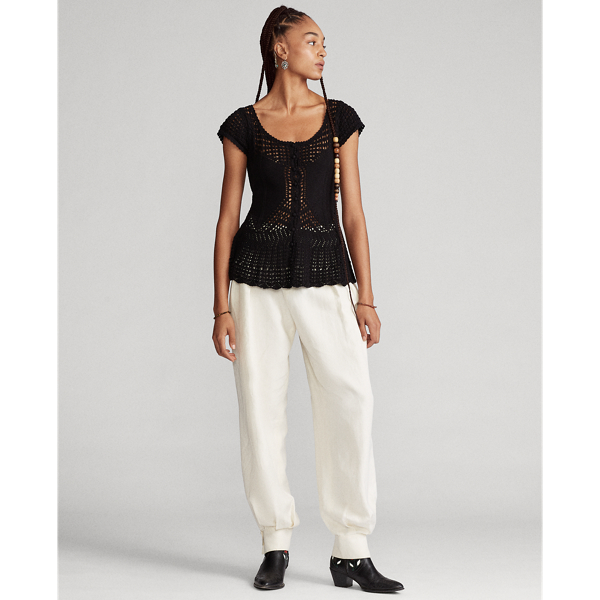 Black Pointelle Peplum Top Polo Ralph Lauren 4