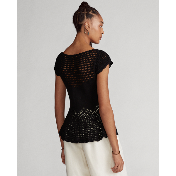 Black Pointelle Peplum Top Polo Ralph Lauren 5