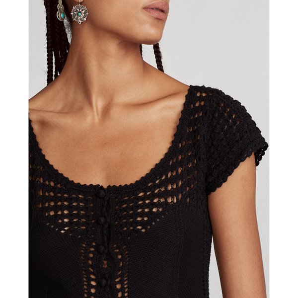 Black Pointelle Peplum Top Polo Ralph Lauren 6