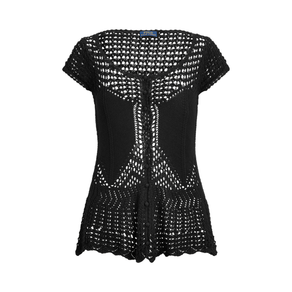 Black Pointelle Peplum Top Polo Ralph Lauren 2