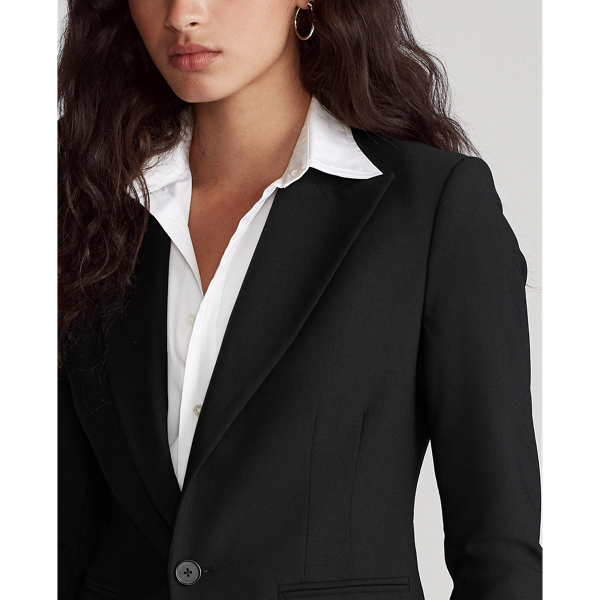 Black Stretch Wool One-Button Blazer Polo Ralph Lauren 5