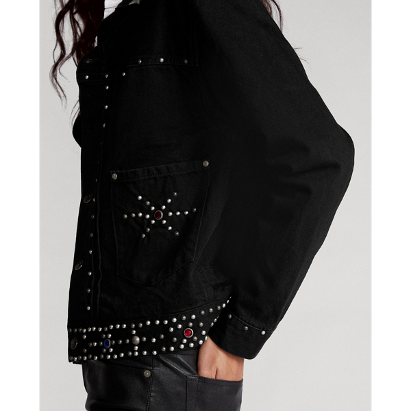 Black Studded Studded Denim Trucker Jacket Polo Ralph Lauren 5