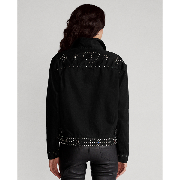 Black Studded Studded Denim Trucker Jacket Polo Ralph Lauren 6
