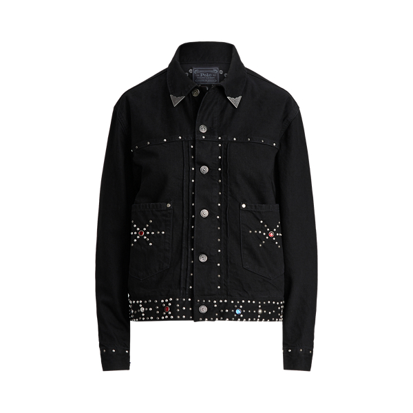 Black Studded Studded Denim Trucker Jacket Polo Ralph Lauren 2