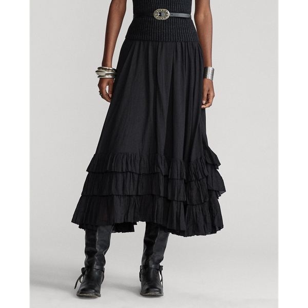 Black Ruffle-Trim Cotton Voile Skirt Polo Ralph Lauren 4